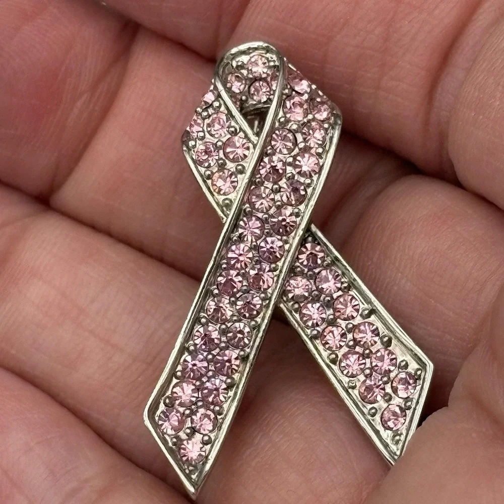 Vintage Givenchy Brooch Cancer Awareness Ribbon Pink Rhinestones